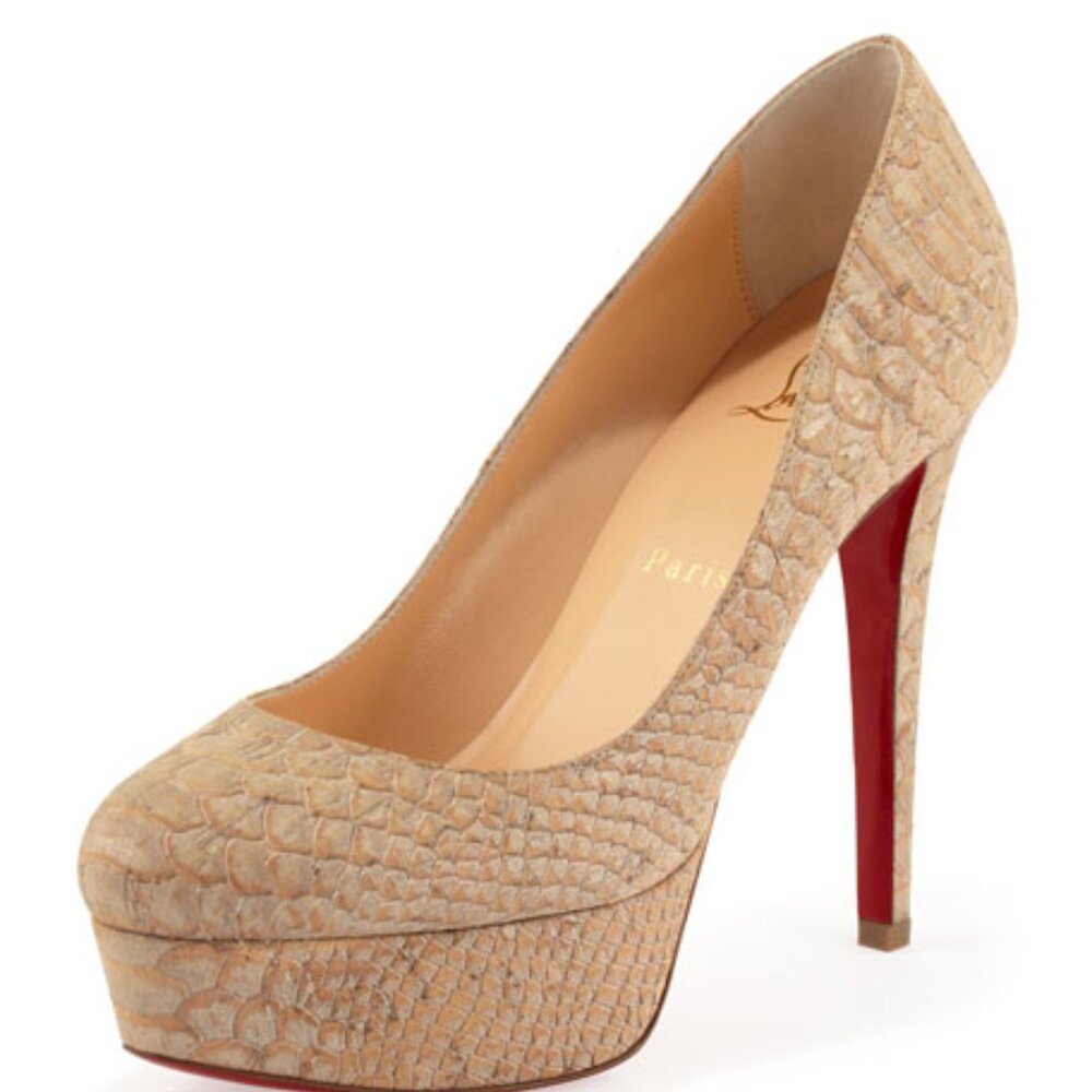 Christian Louboutin Bianca Snake Print Cork Platform Heel Stiletto Pumps Size 37